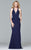 7903 Ponte illusion v-neck halter evening dress with peplum