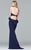 7903 Ponte illusion v-neck halter evening dress with peplum