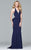7903 Ponte illusion v-neck halter evening dress with peplum