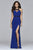 7928 Long jersey halter with illusion cutout & beaded trim