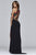7952 Long halter neck with embroidered fishnet bodice and jersey skirt