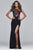7952 Long halter neck with embroidered fishnet bodice and jersey skirt
