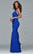 7993 Long halter v-neck dress with back train ruffle