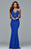 7993 Long halter v-neck dress with back train ruffle