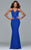 7993 Long halter v-neck dress with back train ruffle