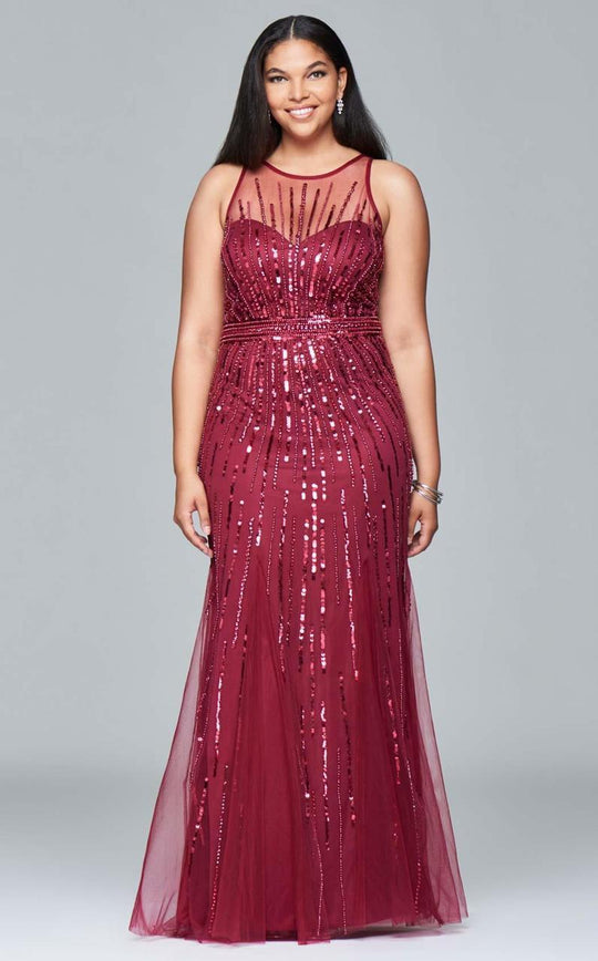 9382 Stretch tulle plus size evening dress with liquid style beading