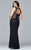9386 Lace v-neck plus size evening dress with illusion sides