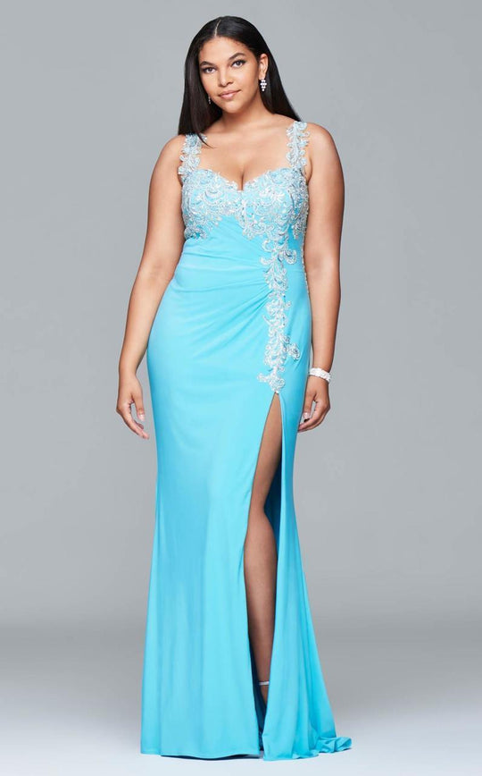 9393 Long fit and flare sweetheart neckline with beaded applique