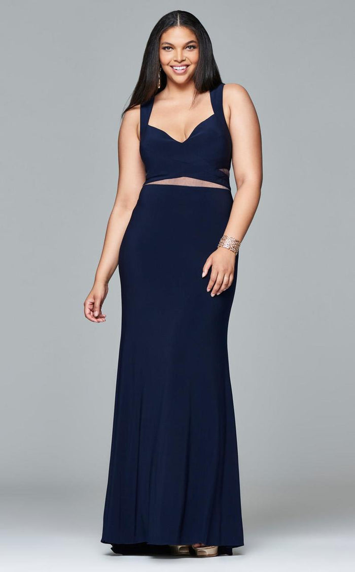 9399 Long fit and flare jersey with illusion cutouts