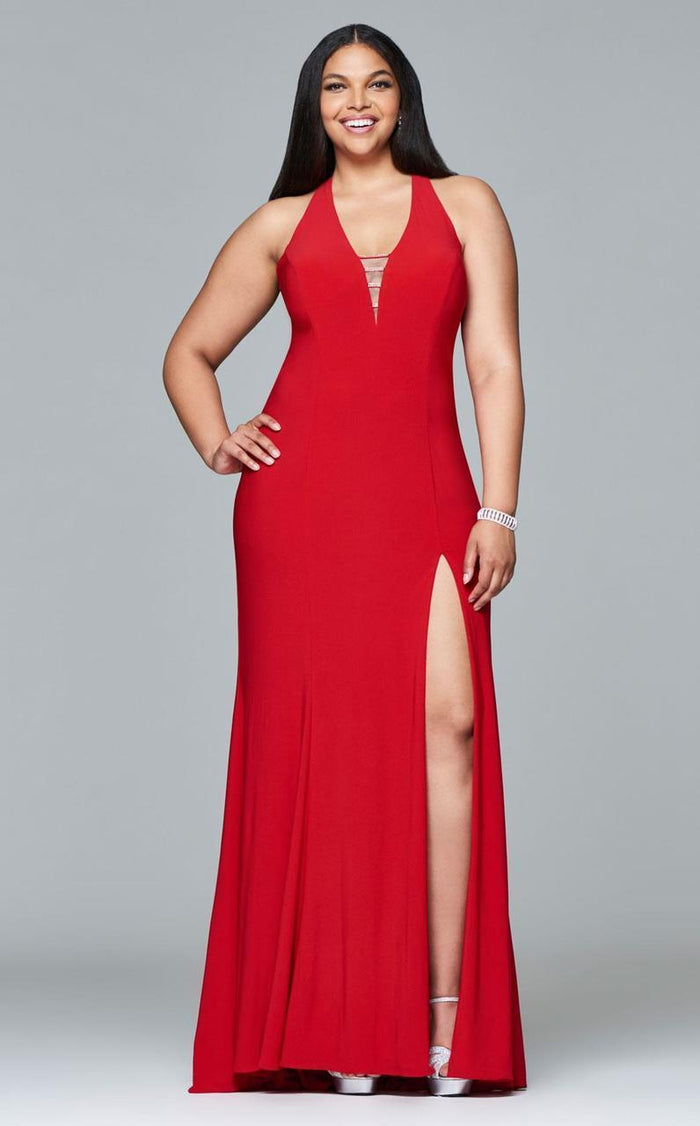 9402 Long jersey v-neck with front slit