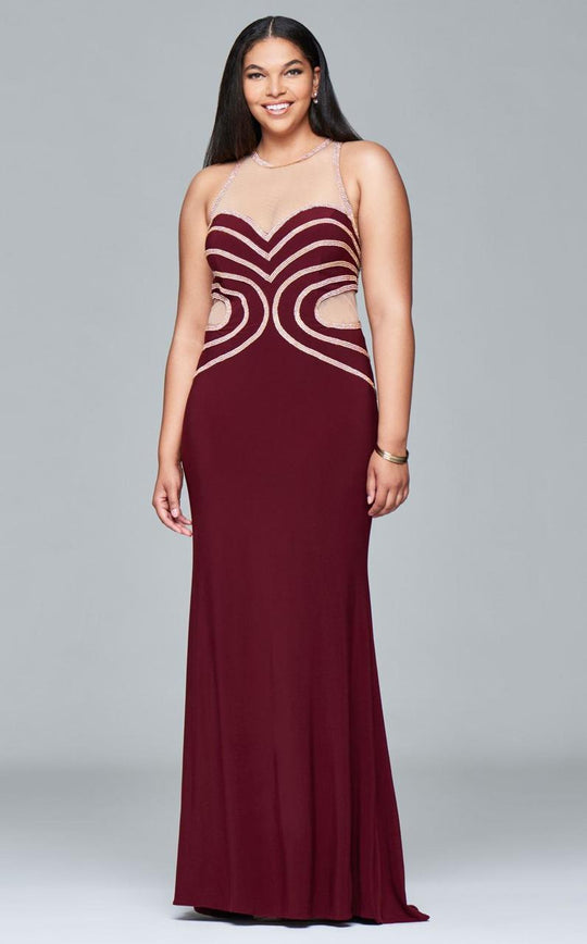 9403 Long jersey dress with scoop neck and rhinestone detailing