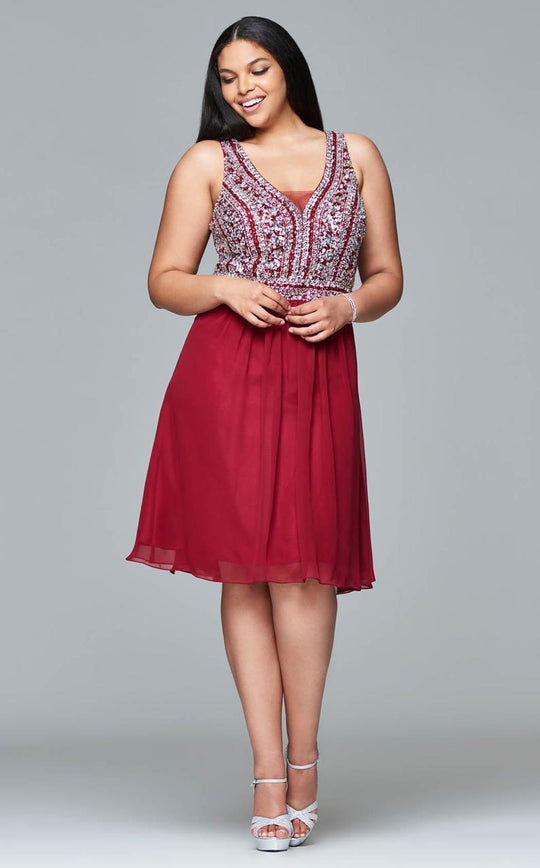 9409 Chiffon v-neck evening dress with beaded bodice