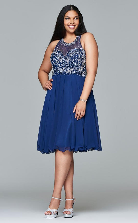 9410 Short chiffon dress with jeweled bodice