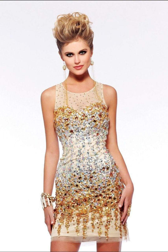 Radiant Jewelled Sheer Cocktail Dress S7158
