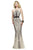 s7596 Nude stretch tulle evening dress with liquid style beading detail