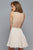 s7668 Short chiffon prom dress with embroidered lace bodice