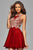 s7668 Short chiffon prom dress with embroidered lace bodice
