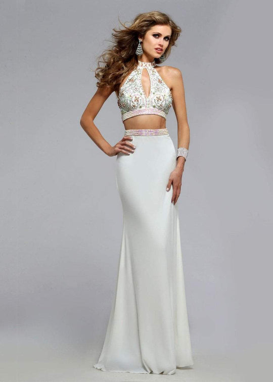 s7719 Jersey two-piece evening dress with color beaded bodice and keyhole