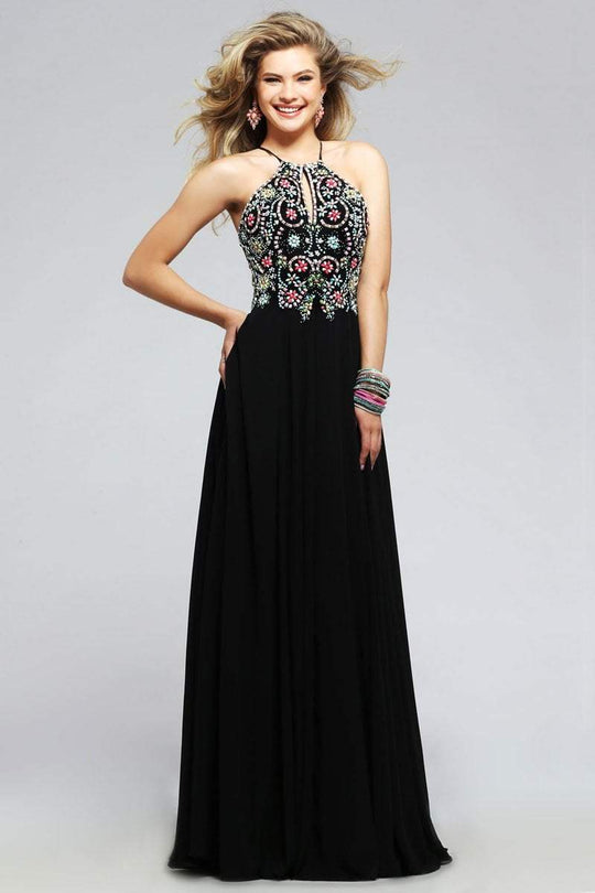 s7720 Chiffon halter evening dress with keyhole and colorful beading