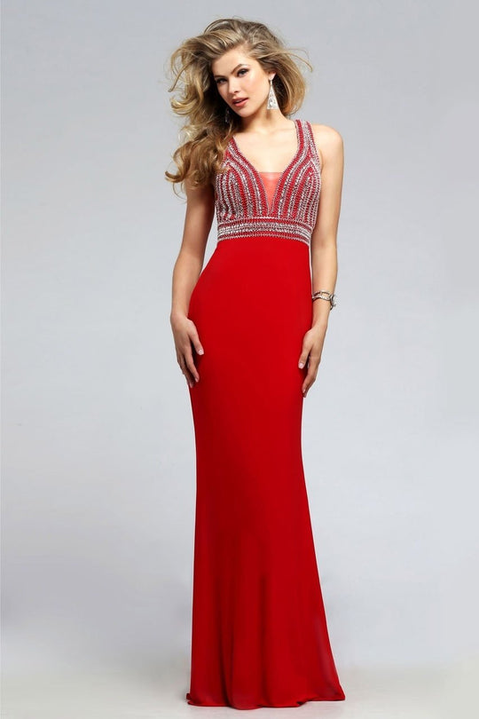 Eye-Catching Jersey Dress with Plunging Neckline S7805