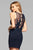 s7885 Short neoprene cocktail dress with beaded lace applique and illusion bodice