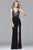 s7925 V-neck jersey dress with beaded bodice