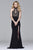 s7932 Long jersey fit and flare with banded lace bodice
