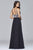 s7949 Long fit and flare dress with beaded bodice