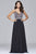 s7949 Long fit and flare dress with beaded bodice