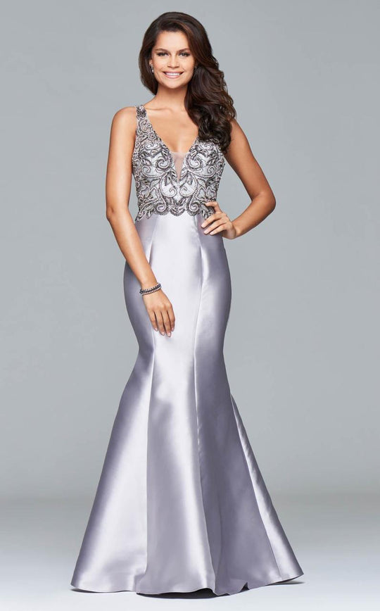 s7964 Long mikado mermaid skirt with beaded bodice