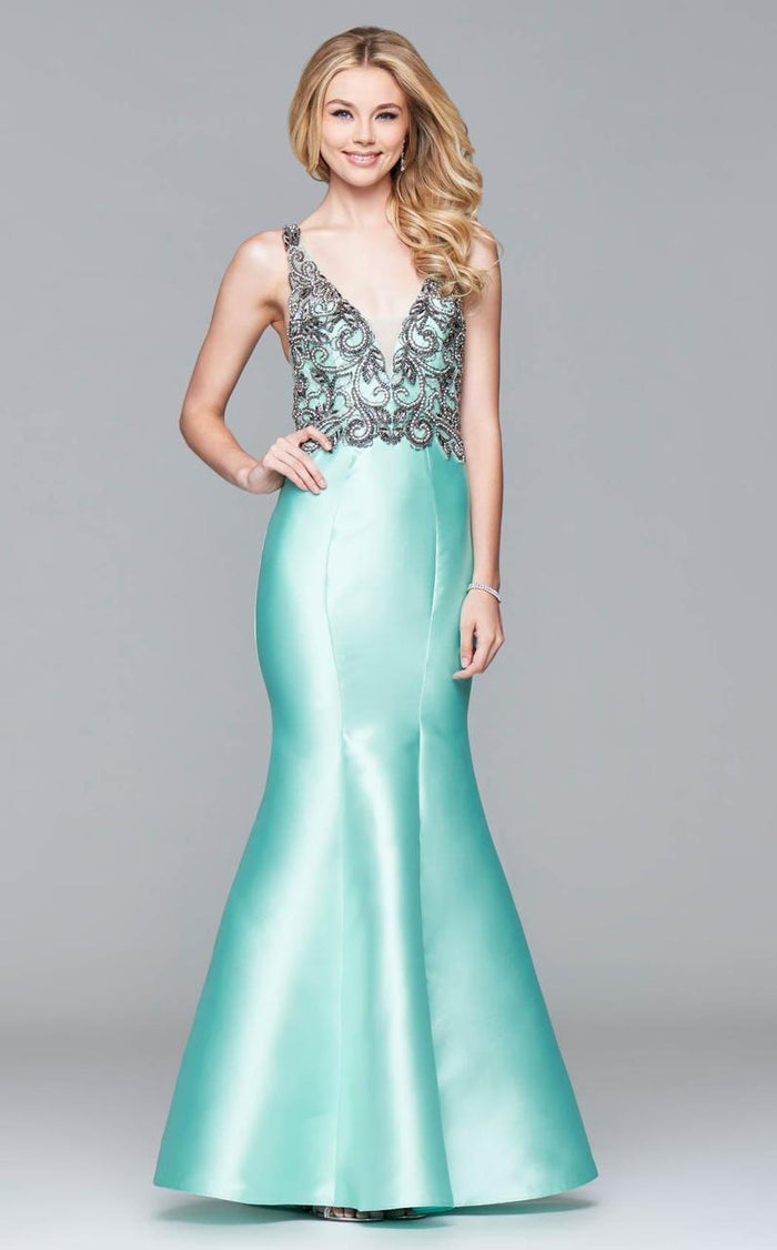 s7964 Long mikado mermaid skirt with beaded bodice