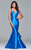 s7972 Long mikado dress with beaded bands and skirt ruffles