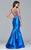 s7972 Long mikado dress with beaded bands and skirt ruffles