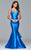 s7972 Long mikado dress with beaded bands and skirt ruffles
