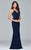 s7999 Long jersey v-neck dress with side applique