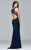 s7999 Long jersey v-neck dress with side applique