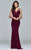 s7999 Long jersey v-neck dress with side applique