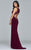 s7999 Long jersey v-neck dress with side applique
