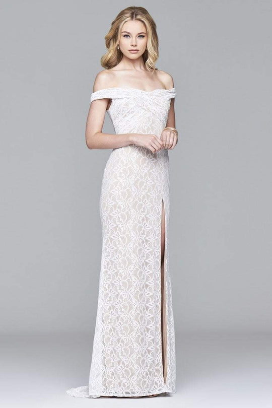 s8012 Off-the-shoulder lace dress with lace-up back