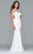 s8014 Long neoprene fit and flare dress with illusion scoop neck