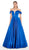 Ashley Lauren - 1399 Illusion Plunging Satin Off Shoulder Gown In Blue