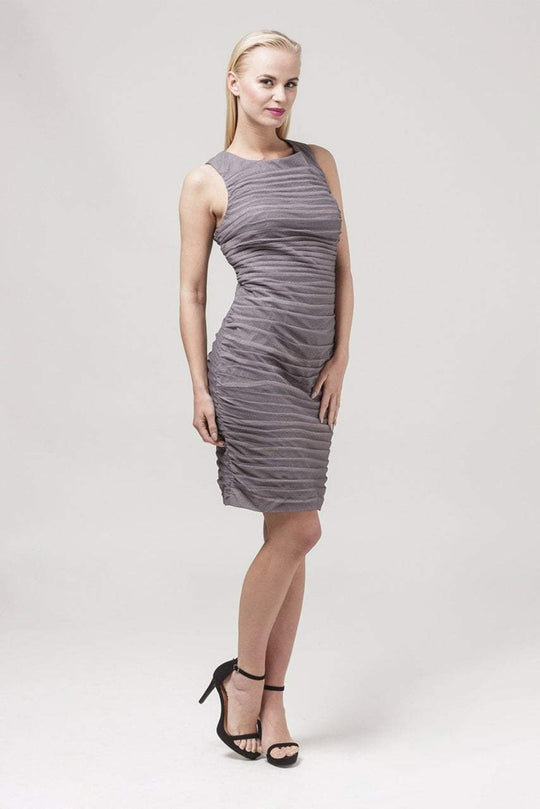 Adrianna Papell - 41861130 Diamond Cutout Pleated Sheath Dress in Smoke