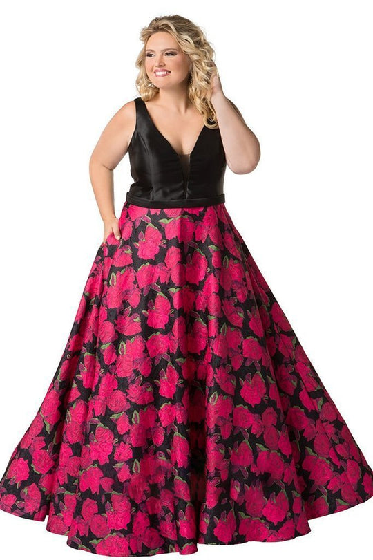 CE1812 Plunging V-neck Ballgown