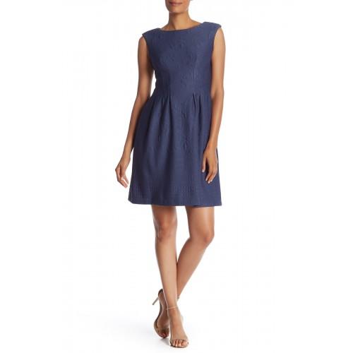 Taylor - 9779M Sleeveless Boat Neckline Solid Matelasse Short Dress In Blue