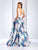 Clarisse - 3538 Deep V-Neck Floral Mikado Evening Gown in White and Print