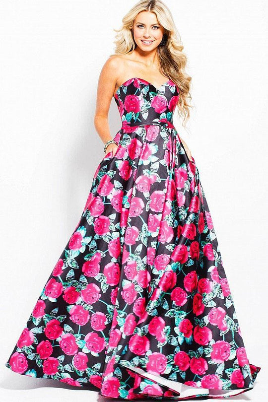 JVN57446 Strapless Sweetheart Neck Floral Ballgown