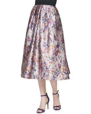 Phoebe Couture - Floral Printed Jacquard Skirt in Multi-Color