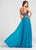 Ellie Wilde - EW118039 Strapless Embroidered Tribal Chiffon Gown In Blue and Multi-Color