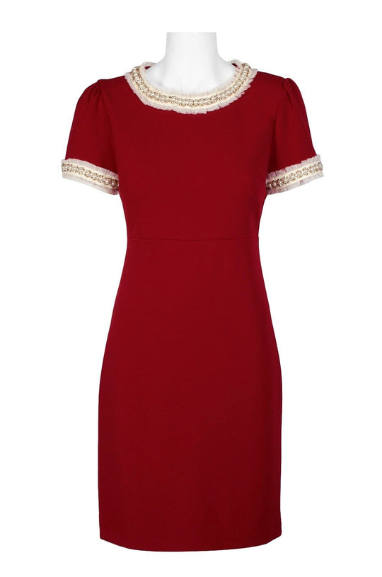 Betsey Johnson - FN04K39 Embellished Bateau Sheath Dress In Red