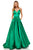 Sherri Hill - 52195 V Neck Spaghetti Straps A-Line Satin Dress In Green